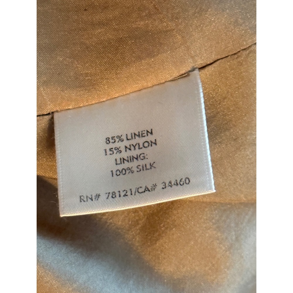 Eileen Fisher Gold Metallic Linen Silk Lined Open Blazer Jacket J445 Size Large - Picture 4 of 5